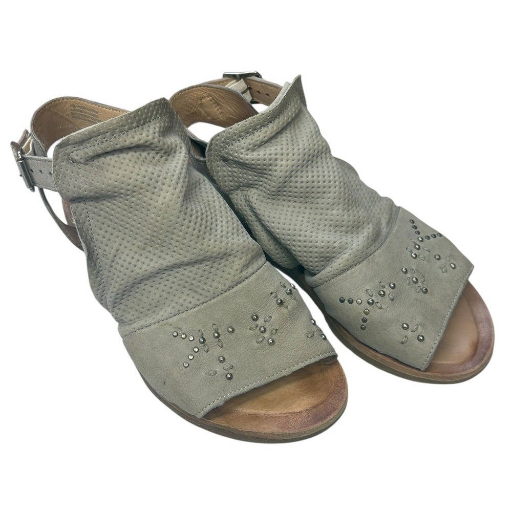 Miz Mooz Fifi Glacier Gray Leather Slingback Sandals Studded‎ Peep Toe Shoes 36W
